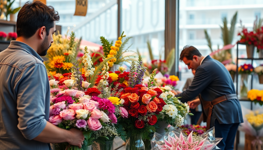 A local florist arranging fresh flowers in Kuwait
