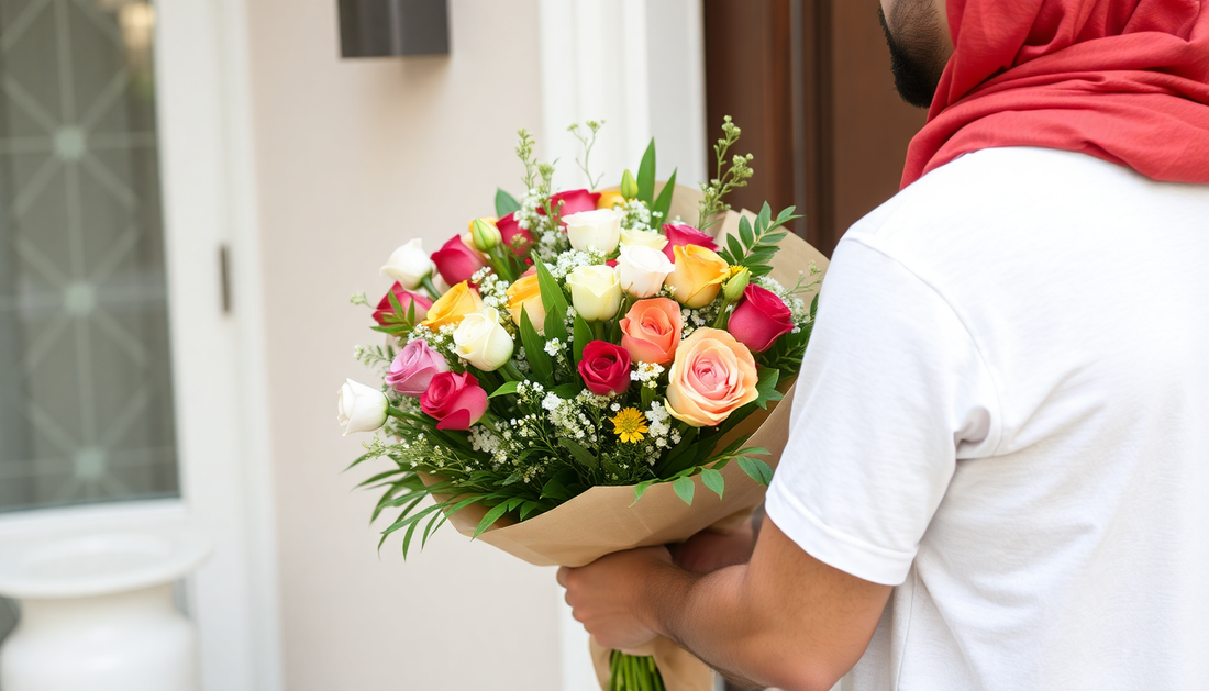 Bouquet being delivered to a Kuwaiti doorstep