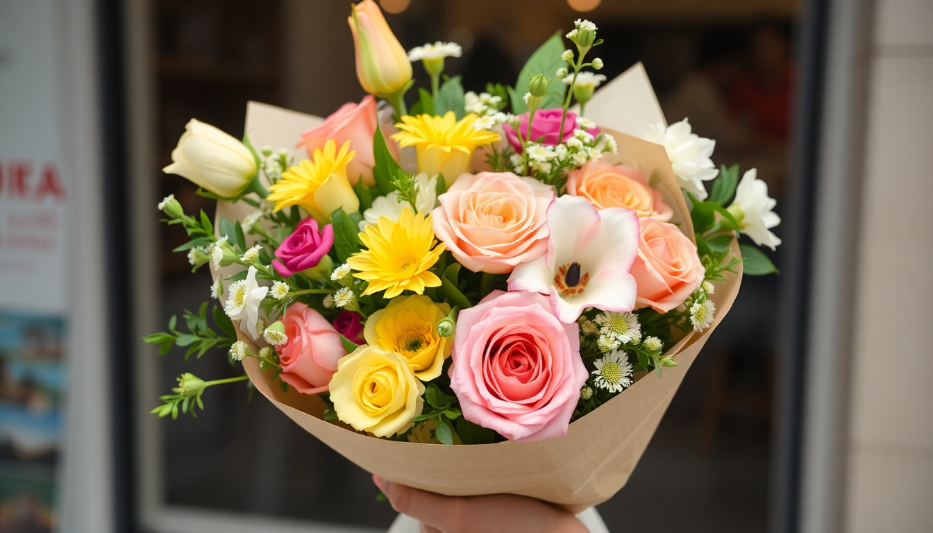 A bouquet of fresh flowers being delivered in Kuwait