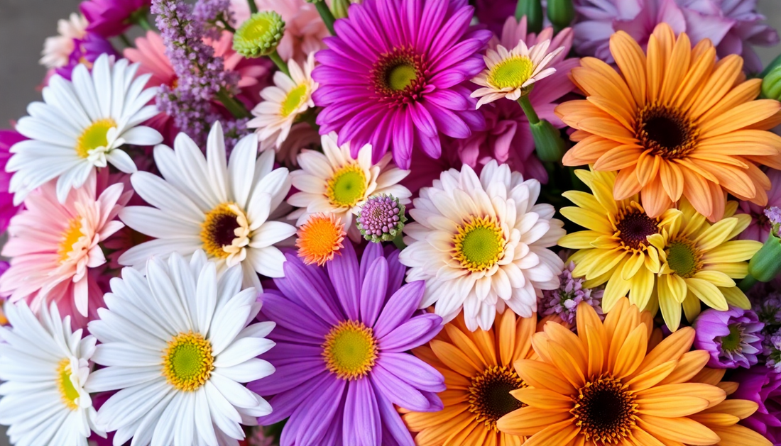 A vibrant floral arrangement with diverse flowers