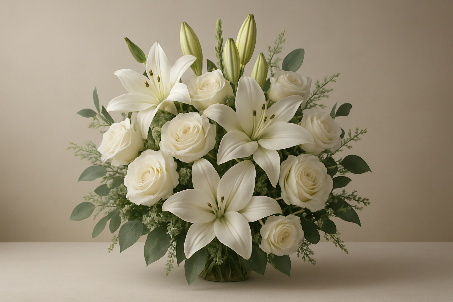 Elegant Sympathy Funeral flower arrangement with white lilies and roses for comforting tributes