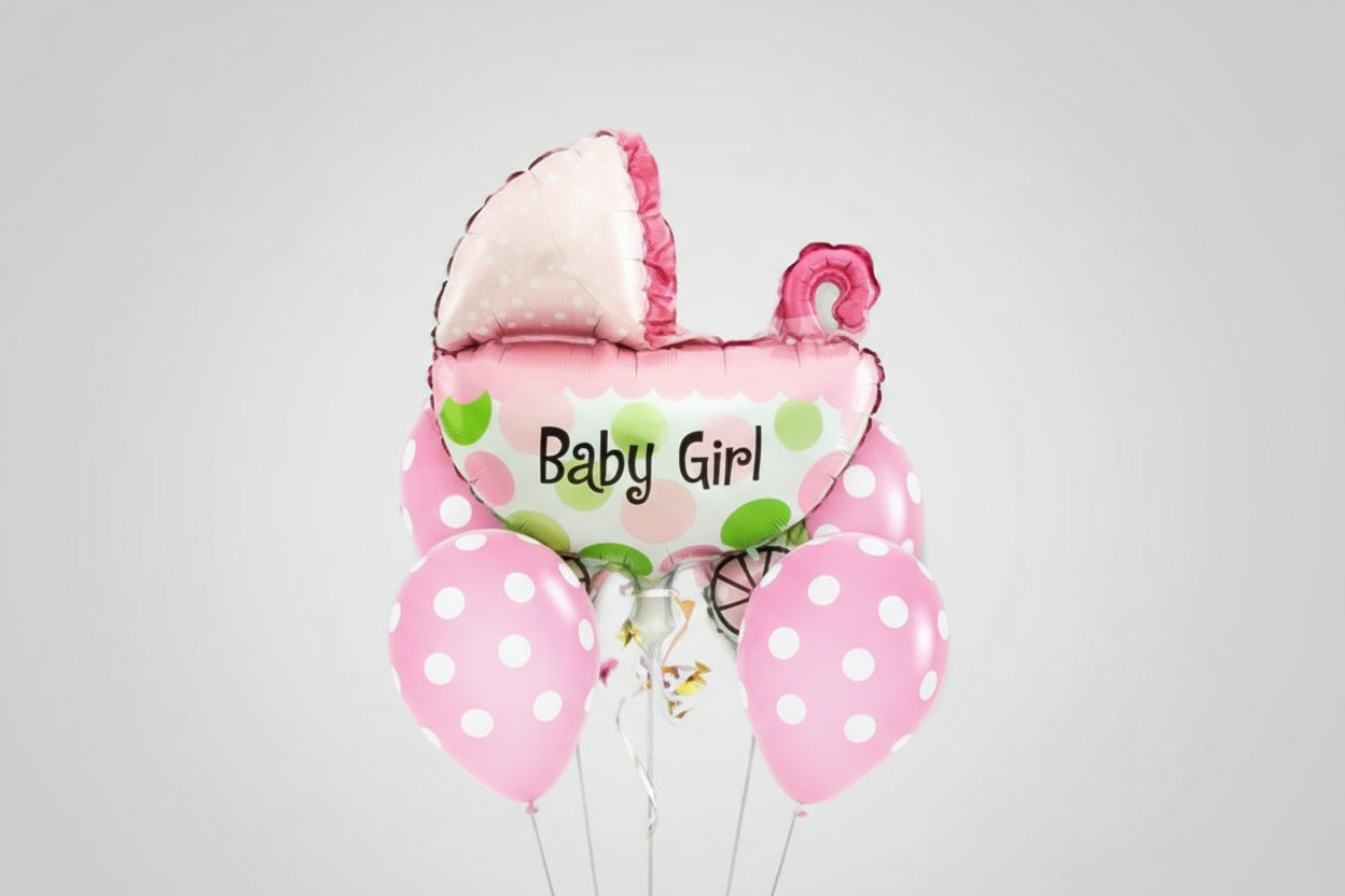 Balloon bouquet with 'Baby Girl' text