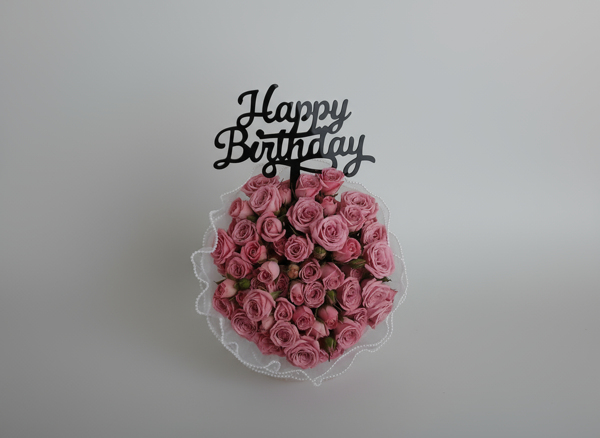 Happy Birthday Pink Baby Roses Bouquet