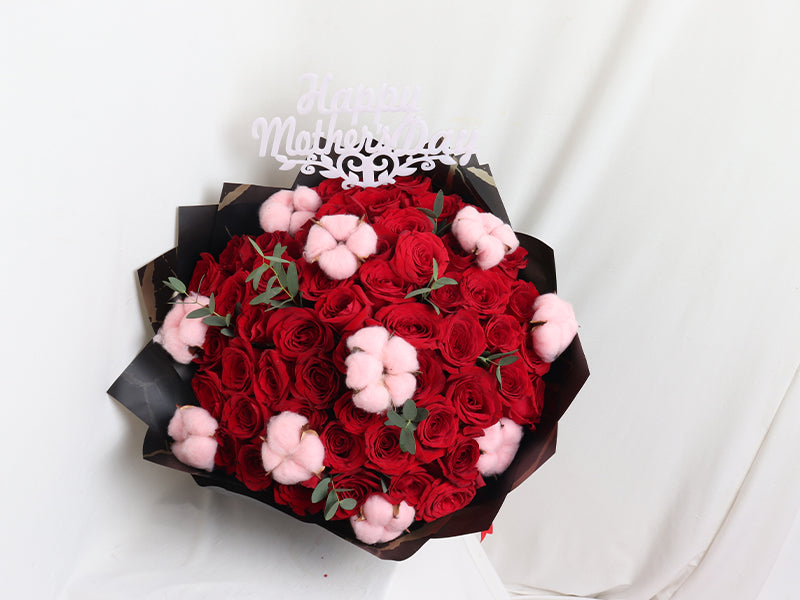 Mother Red Roses With Pink Catton