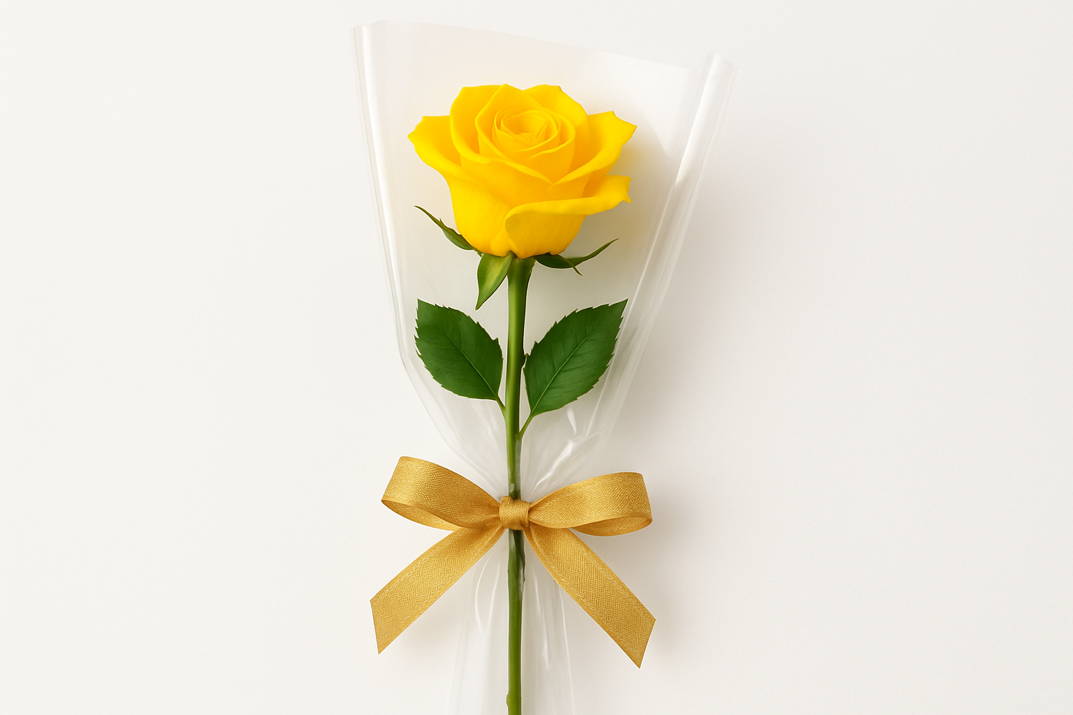 A single elegant yellow rose with beautiful gift wrapping