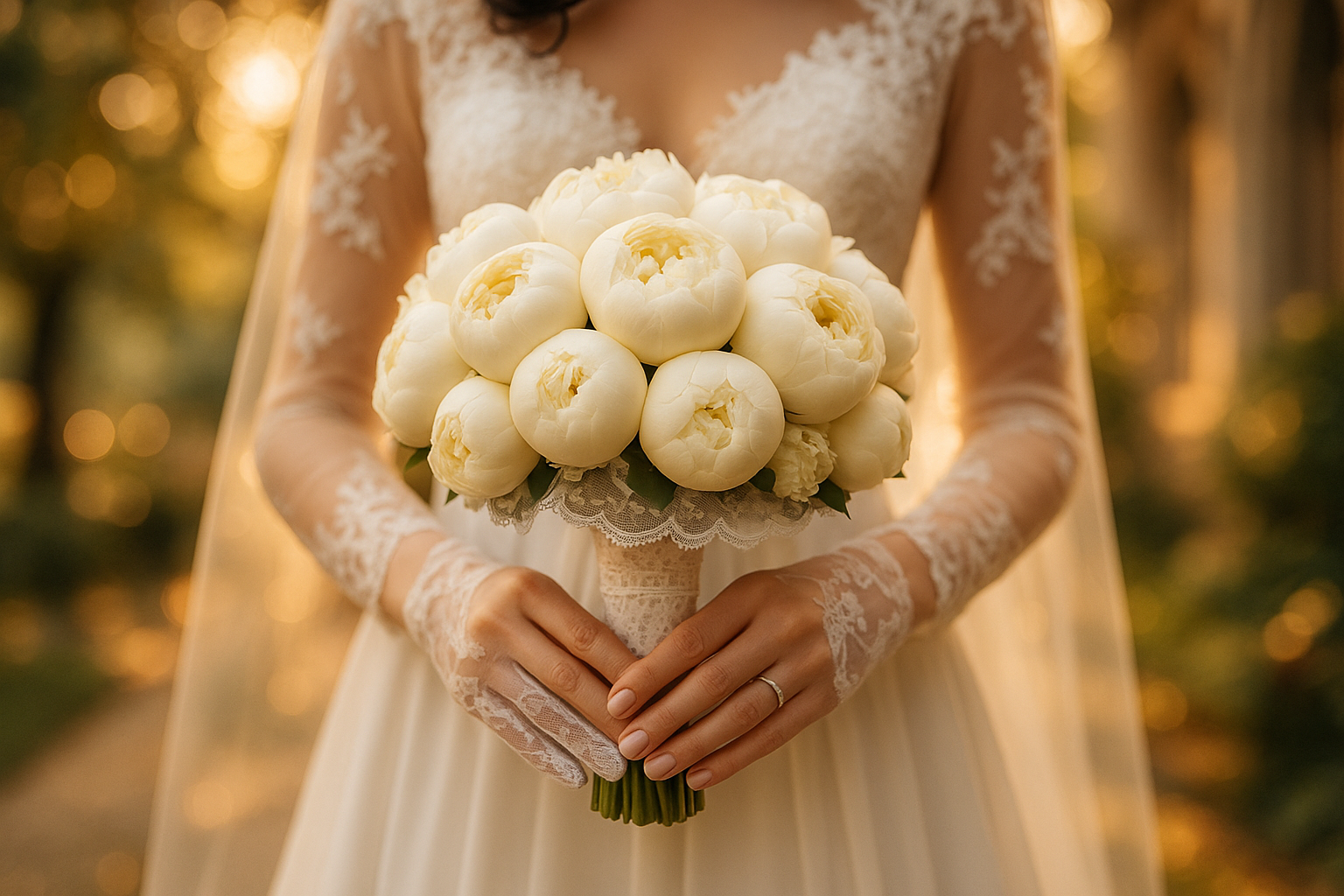 Elegant bridal bouquet photo with bride holding flowers