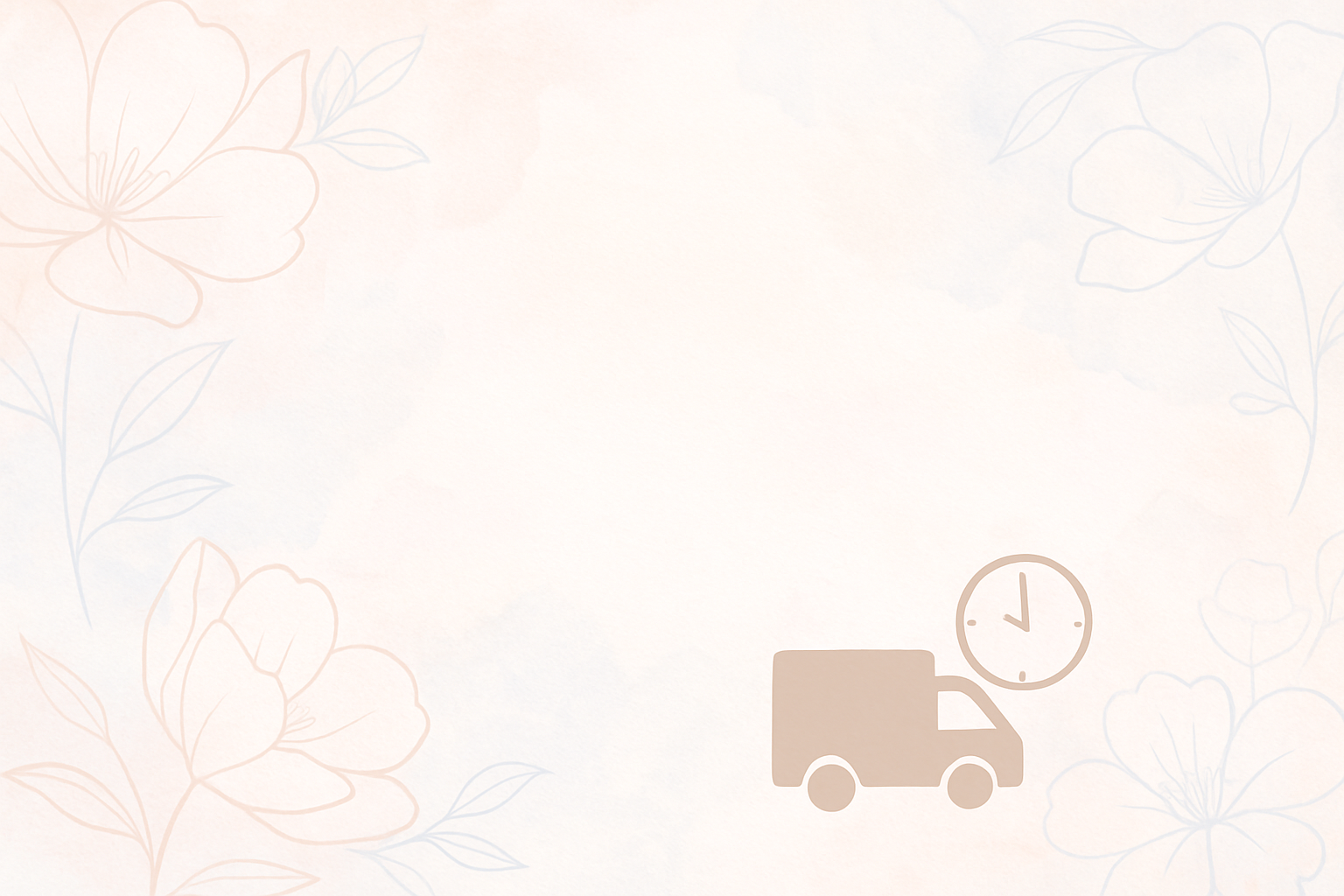 Light-colored background with subtle floral patterns and delivery elements