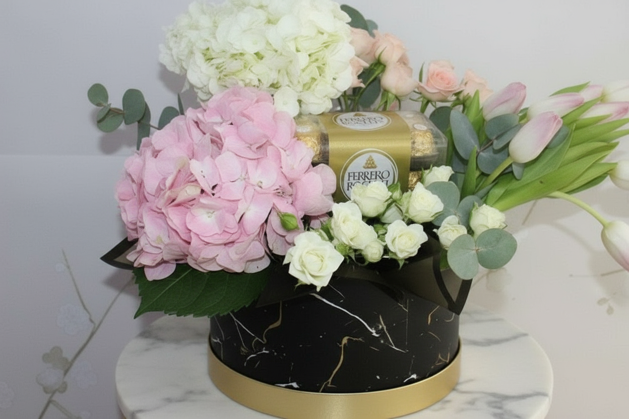 Mixed Flowers Marble Box Detail
