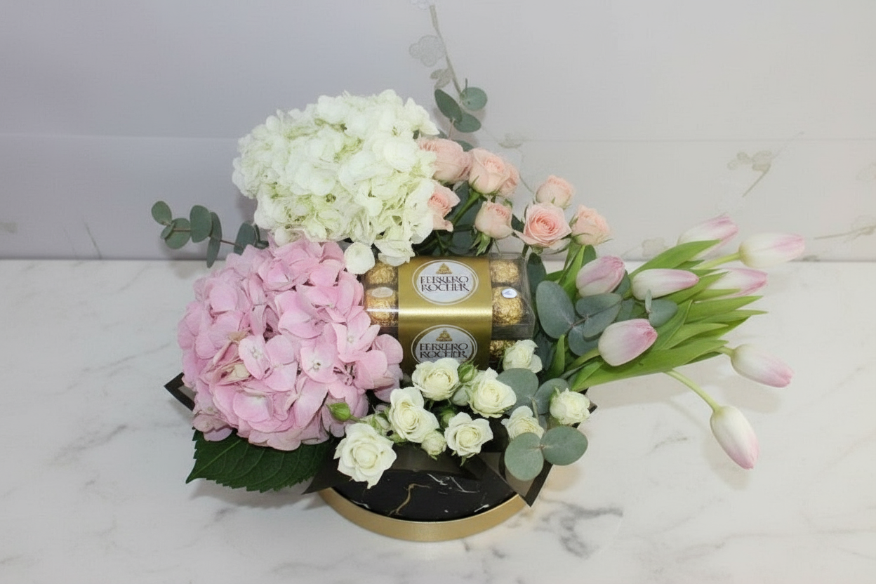 Mixed Flowers Marble Box Top View