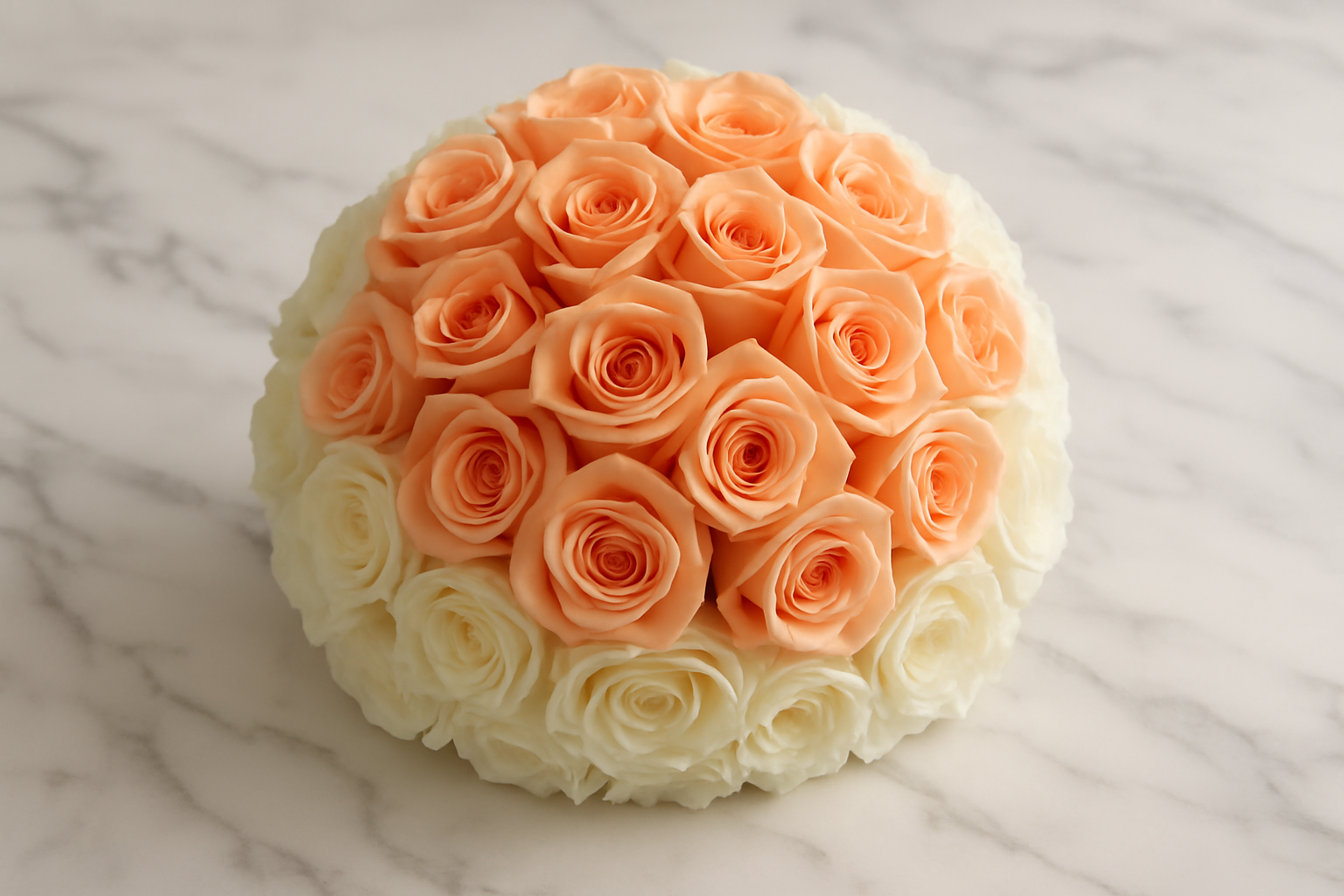 Peach and White Rose Bouquet on Marble