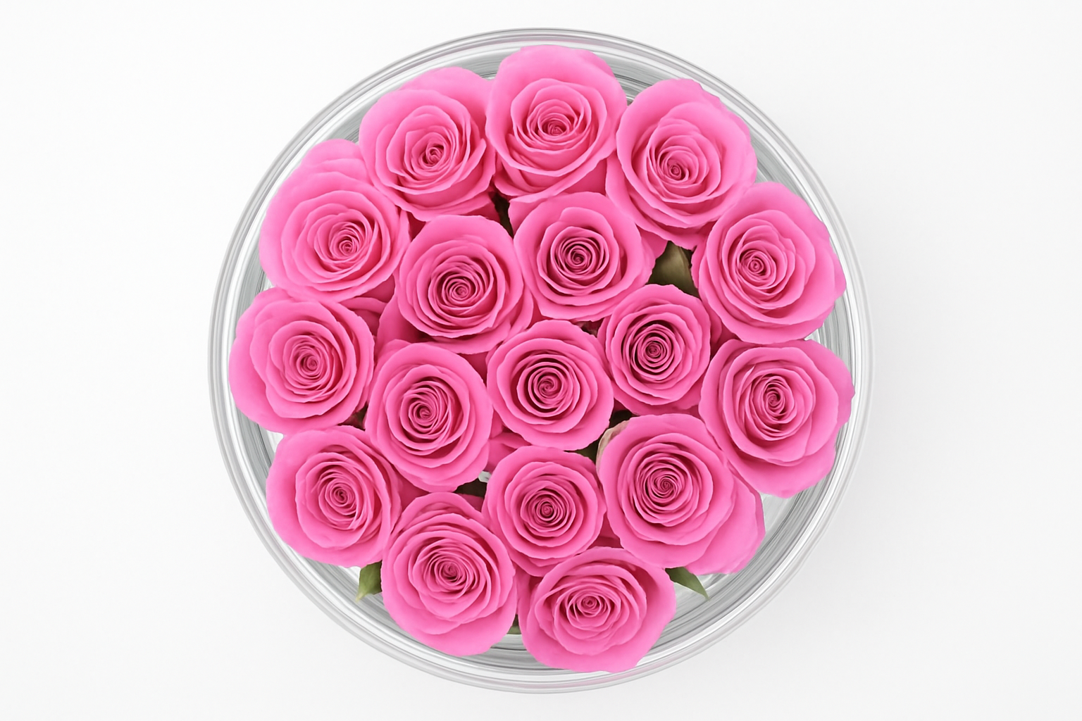 Top-down view of 20 pink roses arrangement