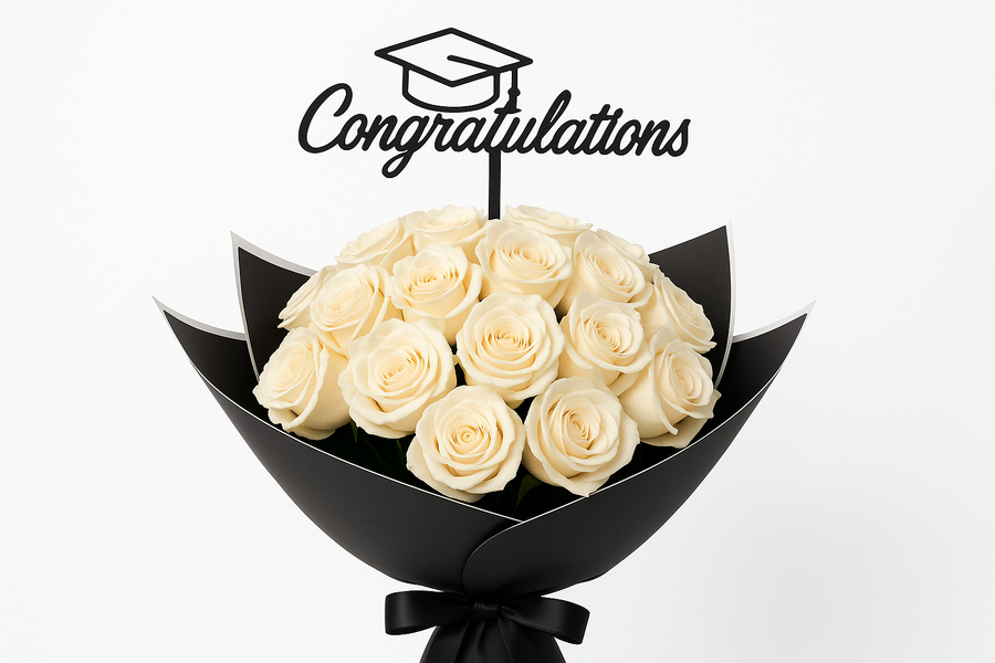 Graduation white roses bouquet – perfect graduation gift in Kuwait