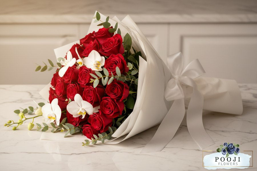 Luxury Flower Bouquets with Pooji Flowers Logo