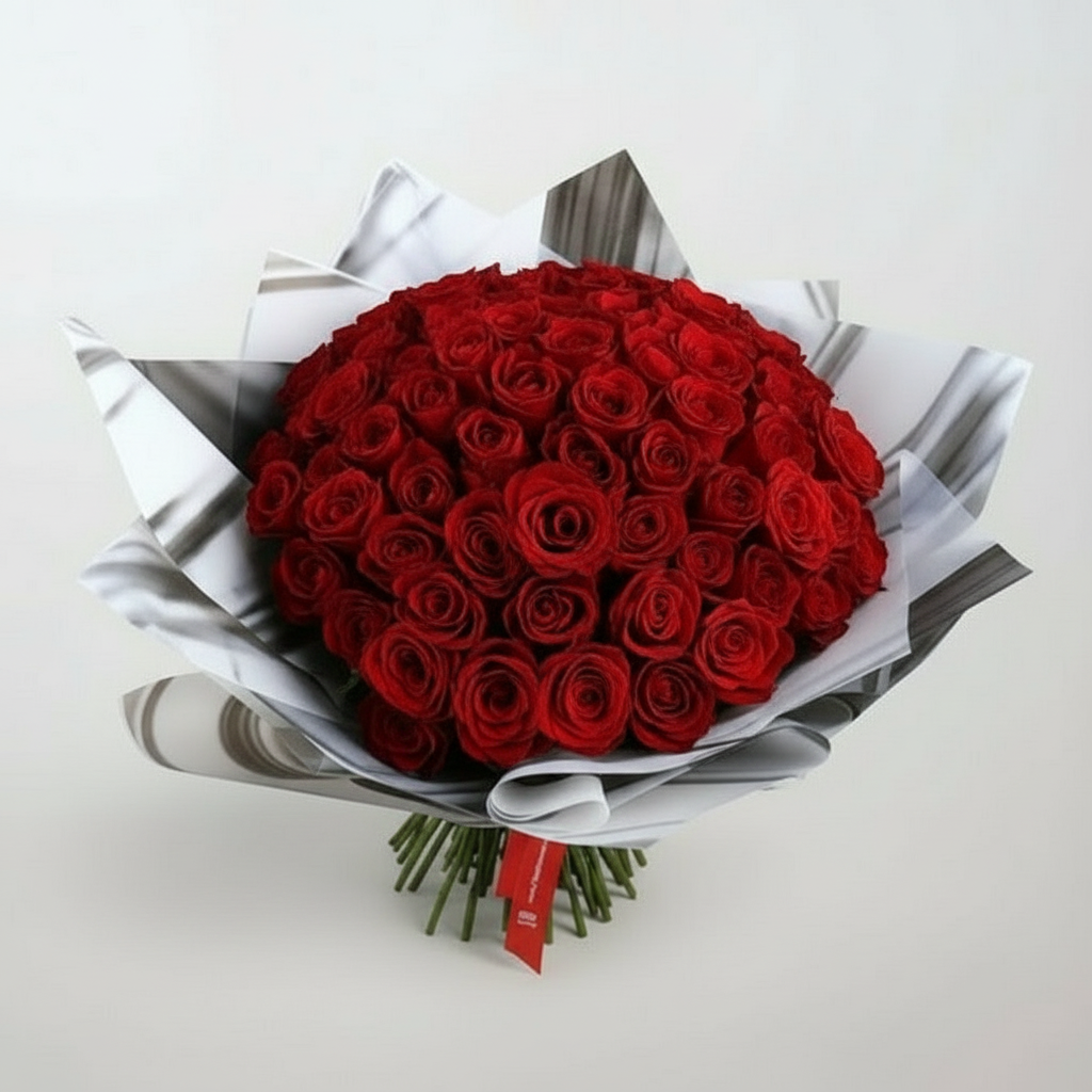 100 Red Roses Bouquet - Overhead