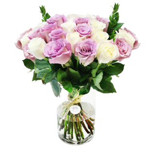 White Purple Roses Vase 50 Pieces