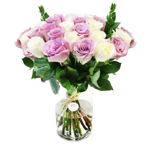 White Purple Roses Vase 50 Pieces