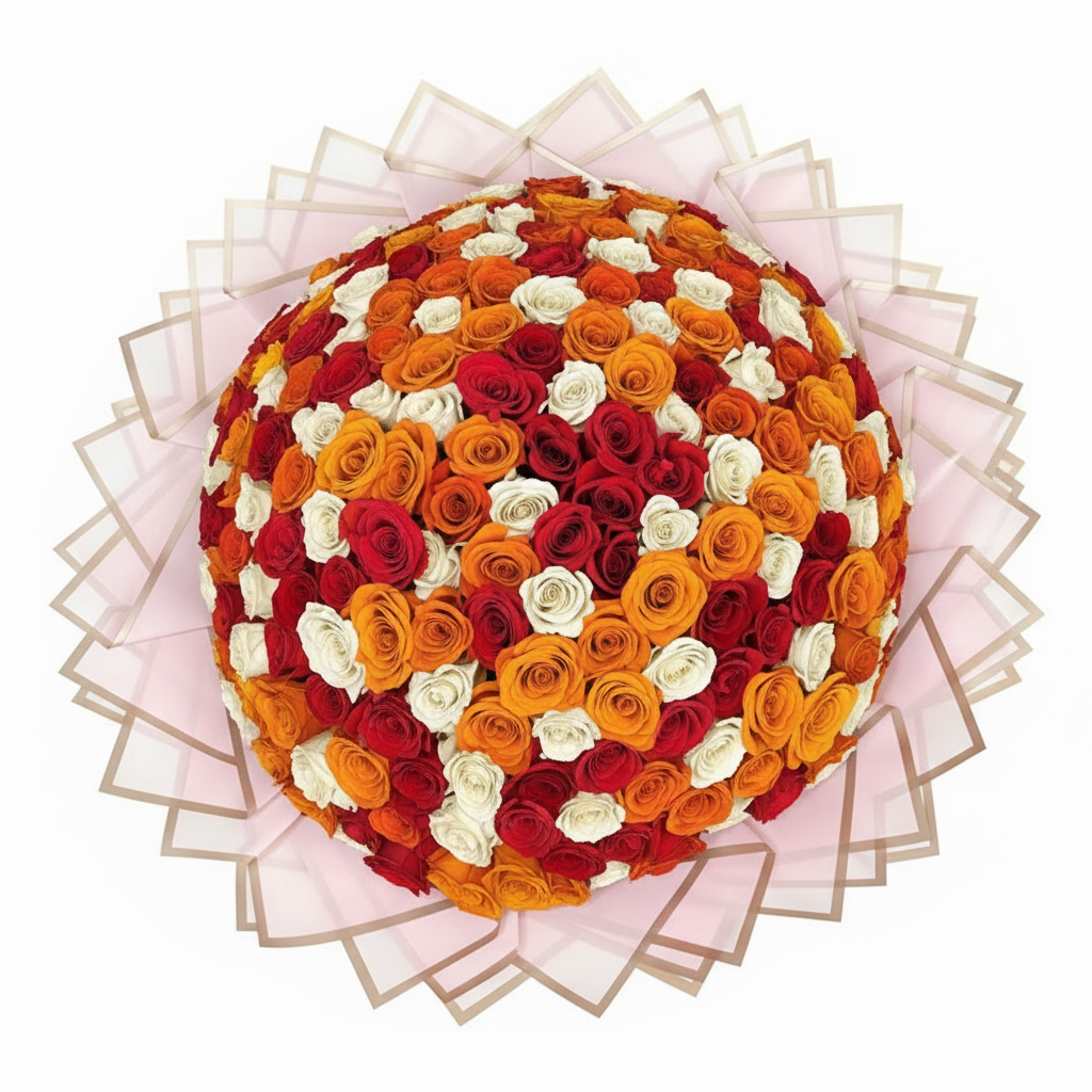 200 Multicolor Roses Luxury Bouquet - Overhead View Kuwait