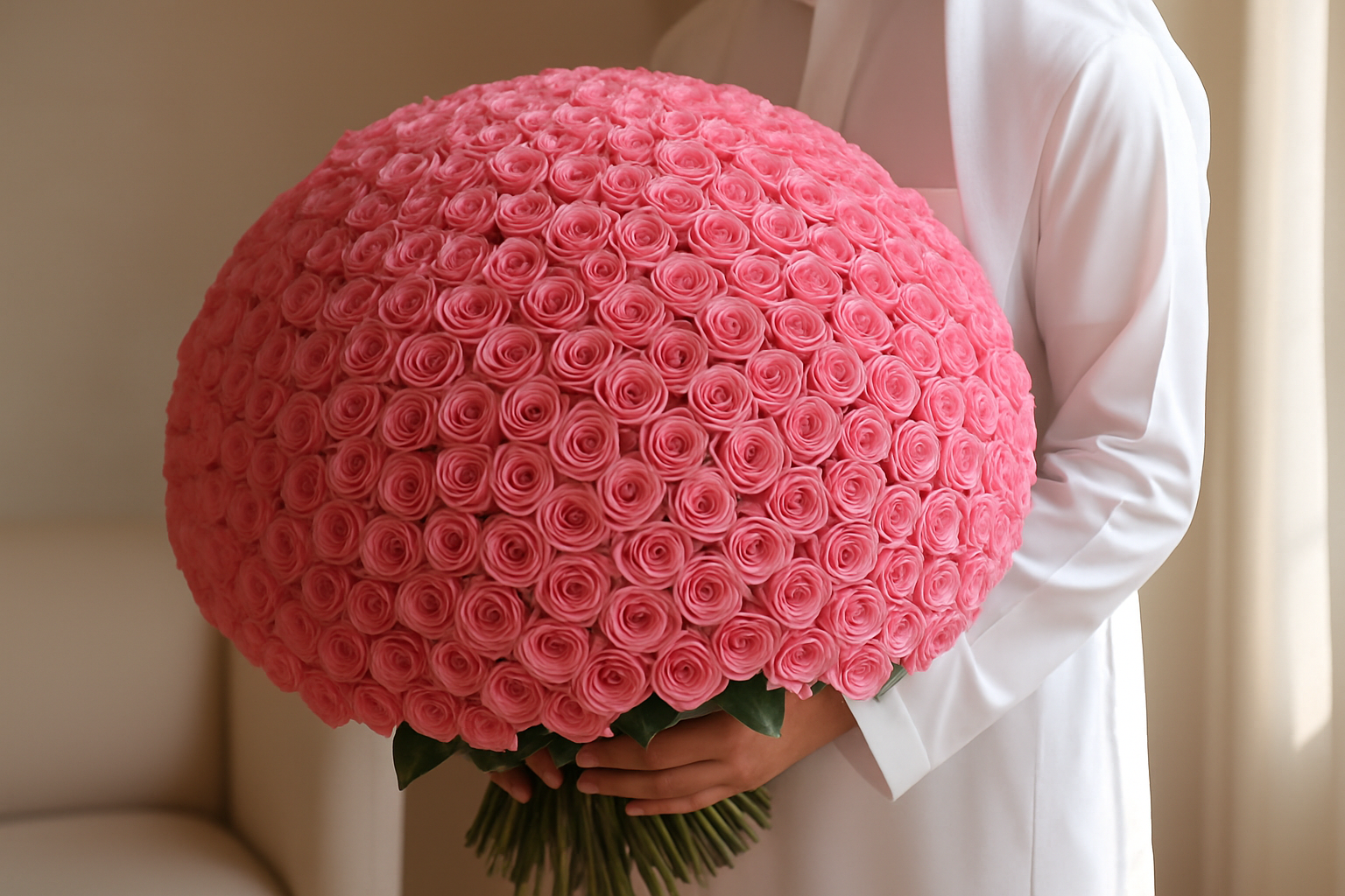 200 Pink Roses Hand Bouquet