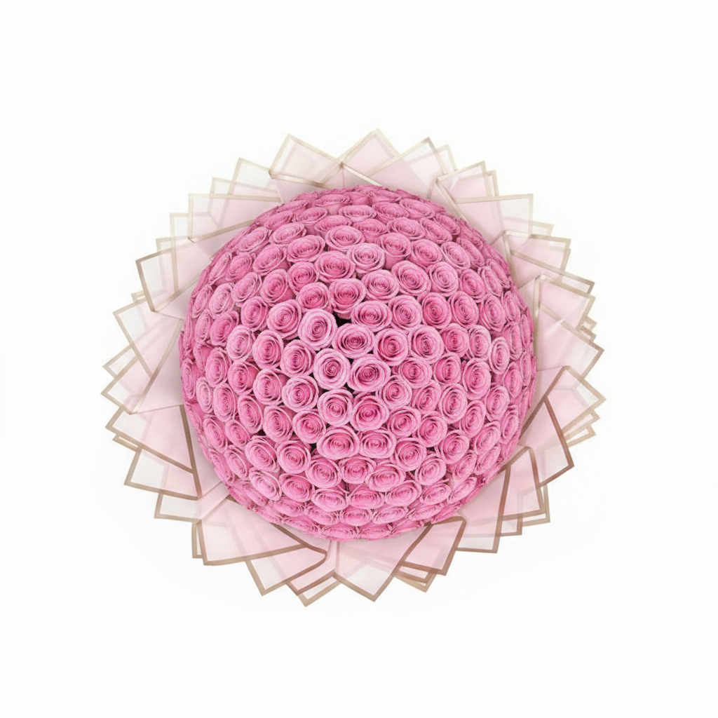 200 Pink Roses Luxury Bouquet - Overhead View Kuwait