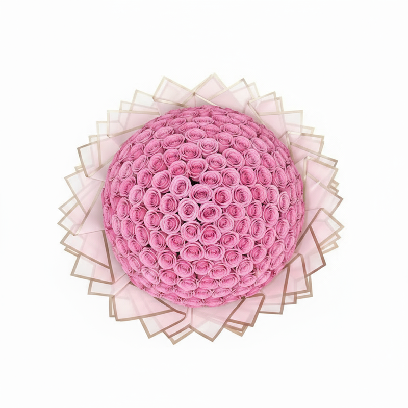 200 Pink Roses Luxury Bouquet - Overhead View Kuwait