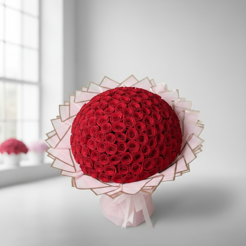 200 Red Roses Angled View - Luxury Bouquet Kuwait