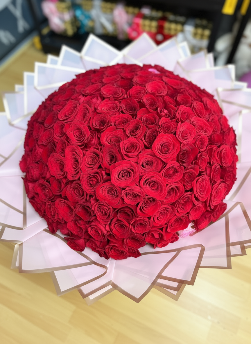 200 Red Roses Close-up Detail - Luxury Bouquet Kuwait