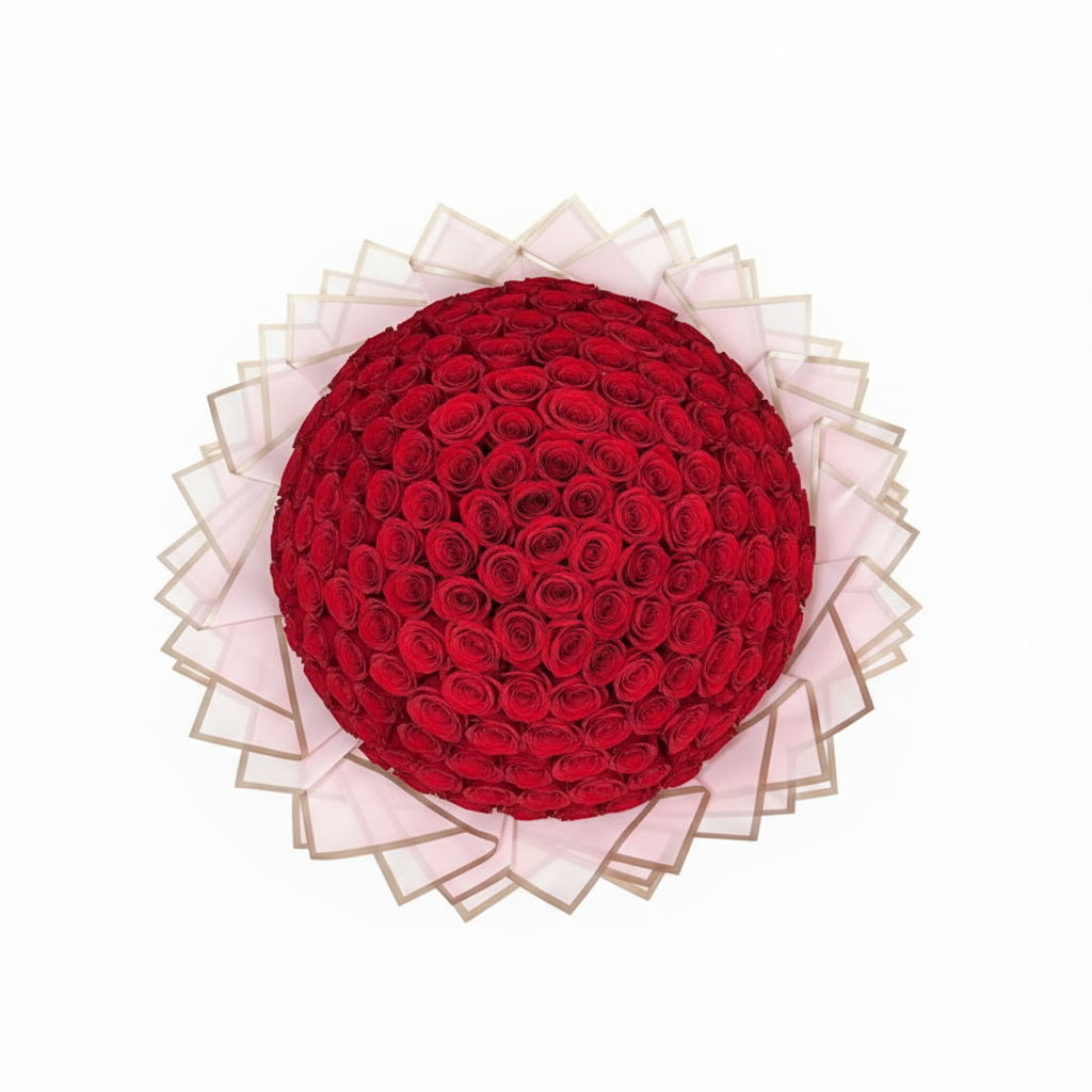 200 Red Roses Luxury Bouquet - Overhead View Kuwait