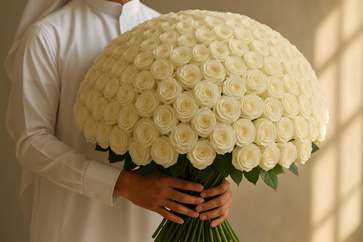 200 White Roses Hand Bouquet