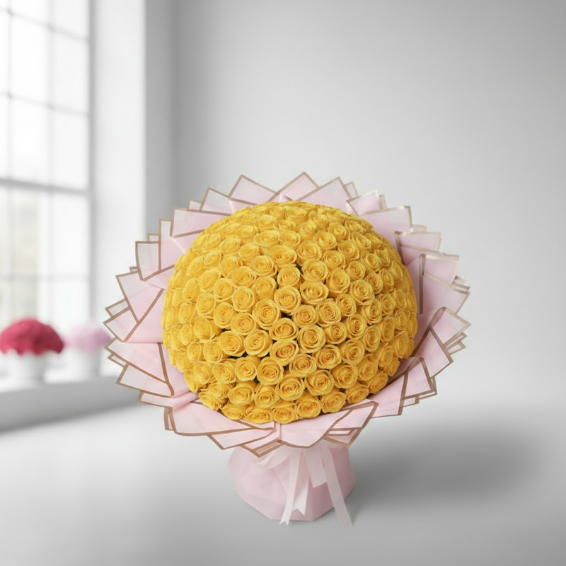 200 Yellow Roses Angled View - Luxury Bouquet Kuwait