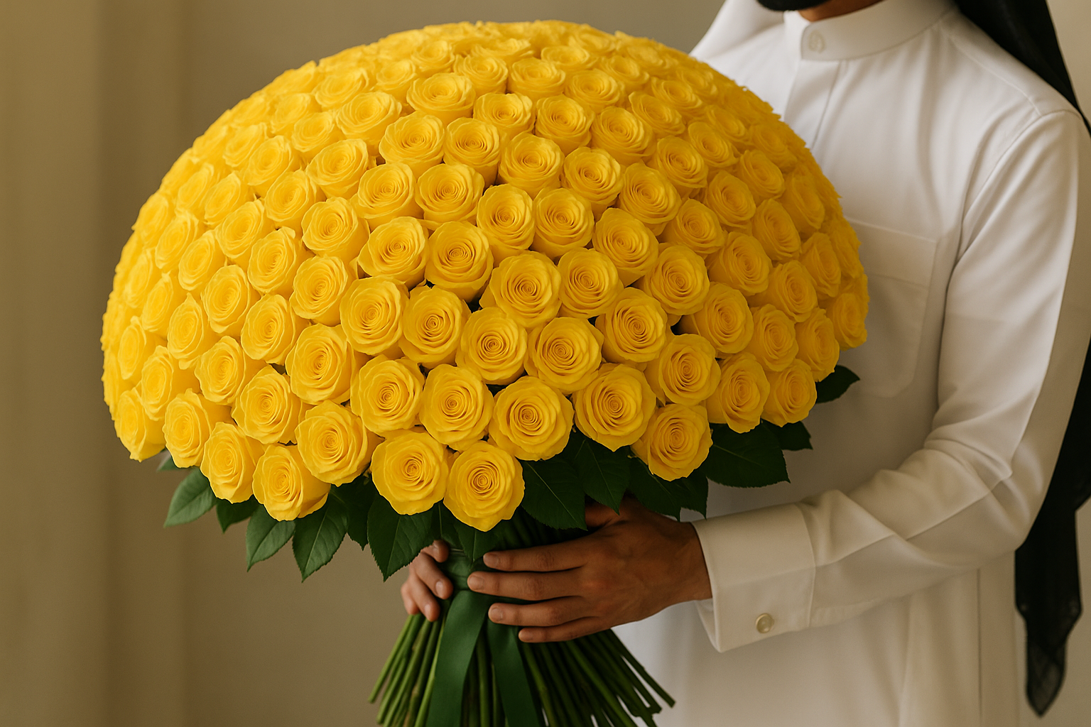 200 Yellow Roses Hand Bouquet