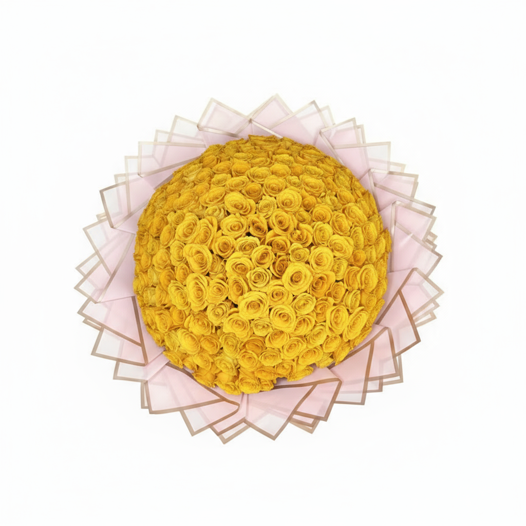 200 Yellow Roses Luxury Bouquet - Overhead View Kuwait