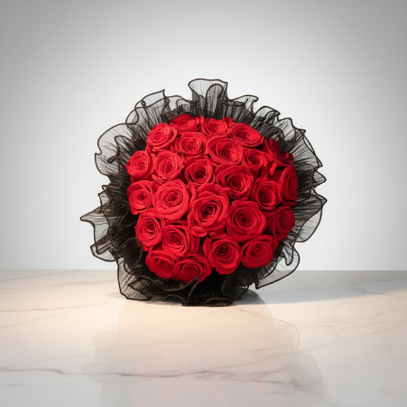 25 Red Roses Bouquet – Marble Flatlay