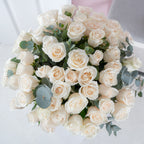 50 Premium Roses in Glass Vase Top View