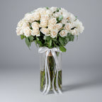 50 Premium White Roses in Glass Vase