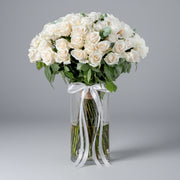 50 Premium White Roses in Glass Vase