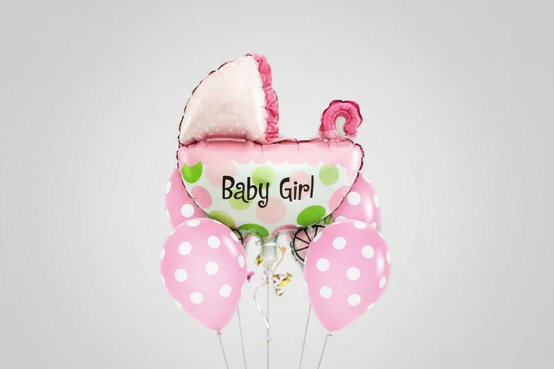 Balloon bouquet with 'Baby Girl' text