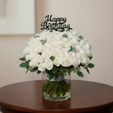 Birthday White 100 Roses Vase - Premium Fresh Flowers & Gifts Delivery in Kuwait