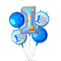 Blue balloons with '1st Birthday Boy' text and a number '1' on a white background