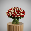 Bouquet of red and white roses on a white background