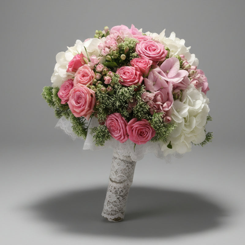Bride Bouquet - Pink White Green Mix Flowers — same-day flower delivery in Kuwait