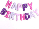 Colorful 'Happy Birthday' balloon letters on a white background