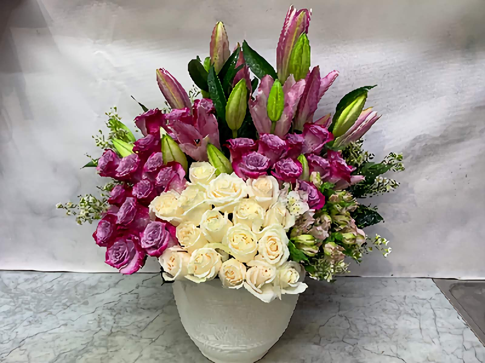 Elegant Mixed Lilies Bouquet - Pink Lilies & Roses Bouquet