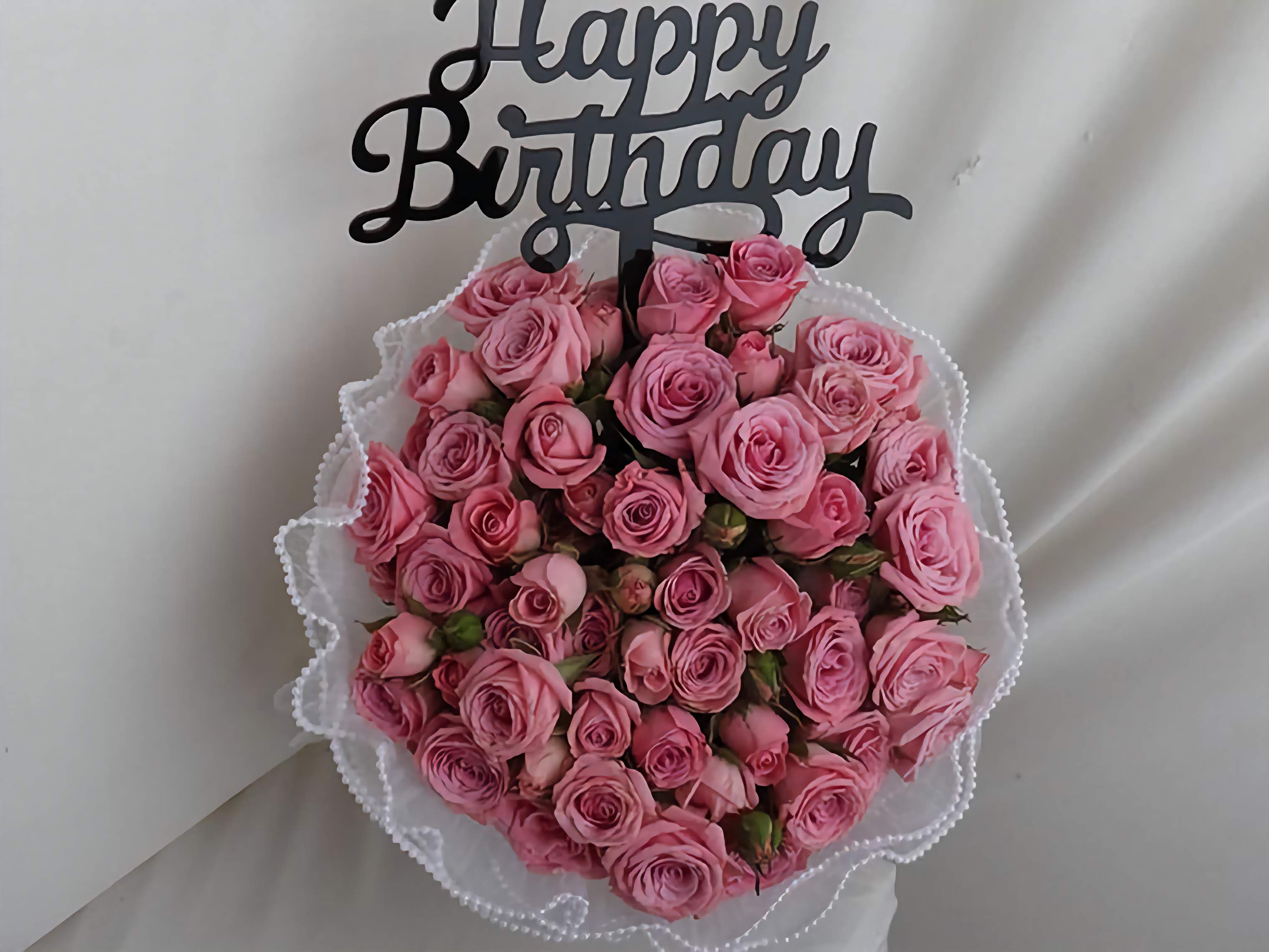 Happy Birthday Pink Baby Roses Bouquet