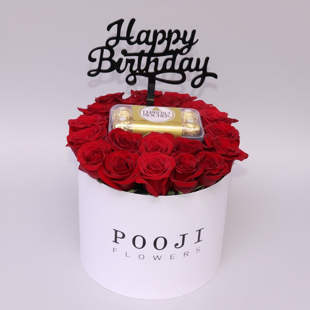 Happy Birthday Red Roses Flower Box With Chocolates