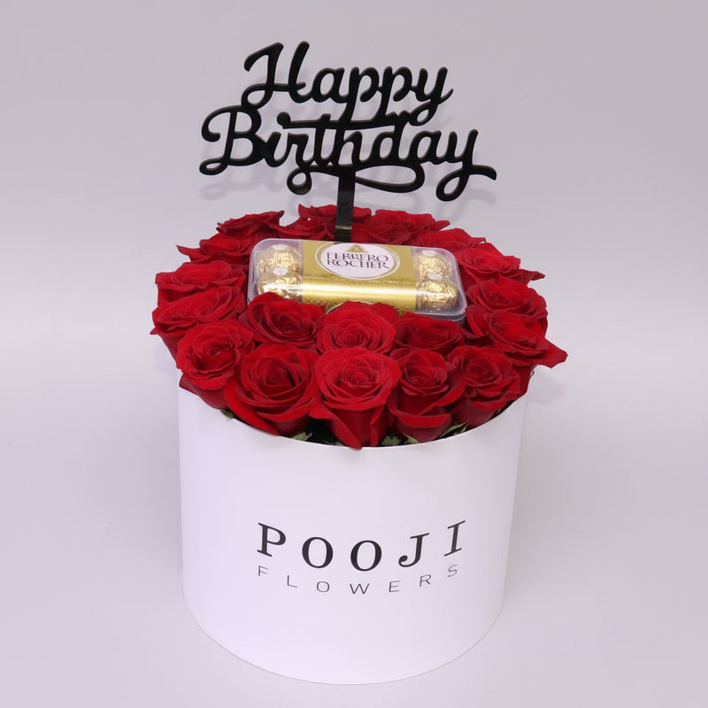 Happy Birthday Red Roses Flower Box With Chocolates