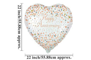 Heart-shaped balloon with 'Happy Anniversary' text and floral pattern