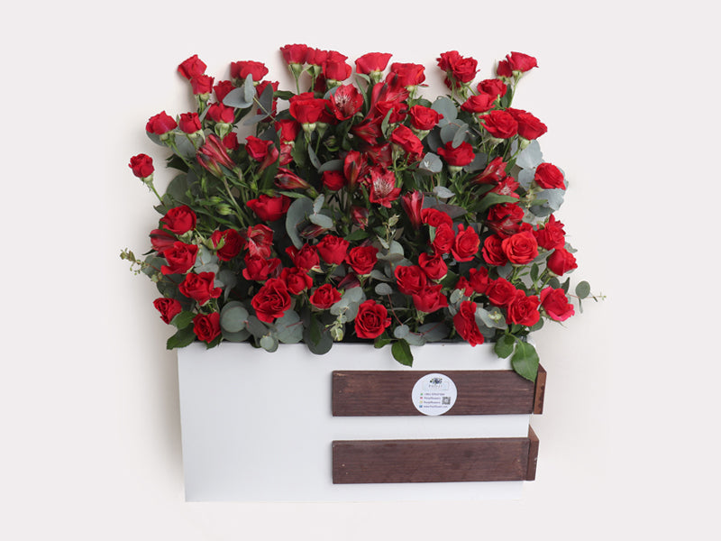 Red Baby Roses wood Stand Arrangement