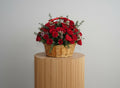 Arrangement Red Roses Purple Vex Basket