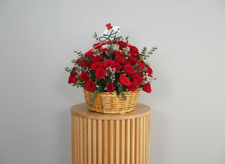 Arrangement Red Roses Basket Love Bird Stick