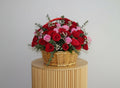 Pink Red Roses Basket Flowers With Green